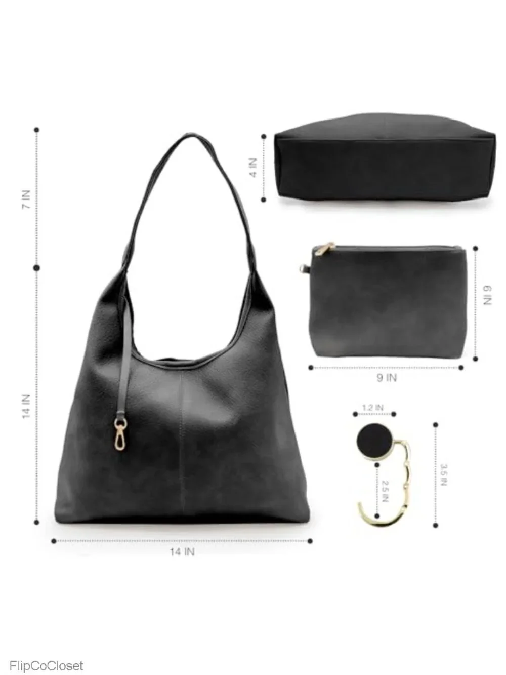 Faux Leather Slouchy Hobo Bag with Zippered Pockets & Shoulder Strap